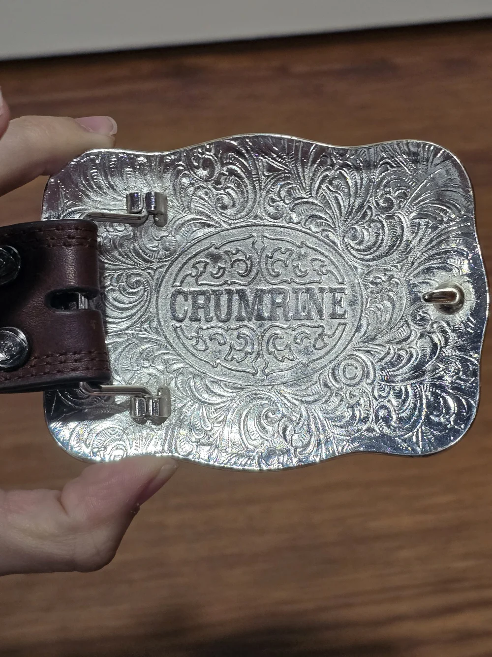 Ariat Dark Brown Leather Belt with Crumrine Silver and Gold Western Buckle 36
